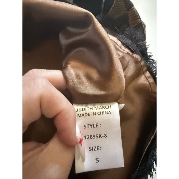 Judith March Check Mate Brown Plaid Fringe Jacquard Wrap Skirt Size S - Picture 7 of 7